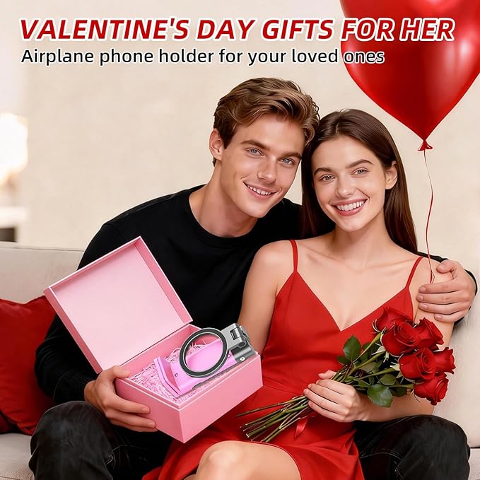 Valentine's Day Gift for Her Airplane Phone Holder Travel Essentials for Women,Magnetic Phone Holder for MagSafe,N55 Strong Magnet,360°Swivel Portable Cruise Airplane Gadgets for iPhone 17 Pink