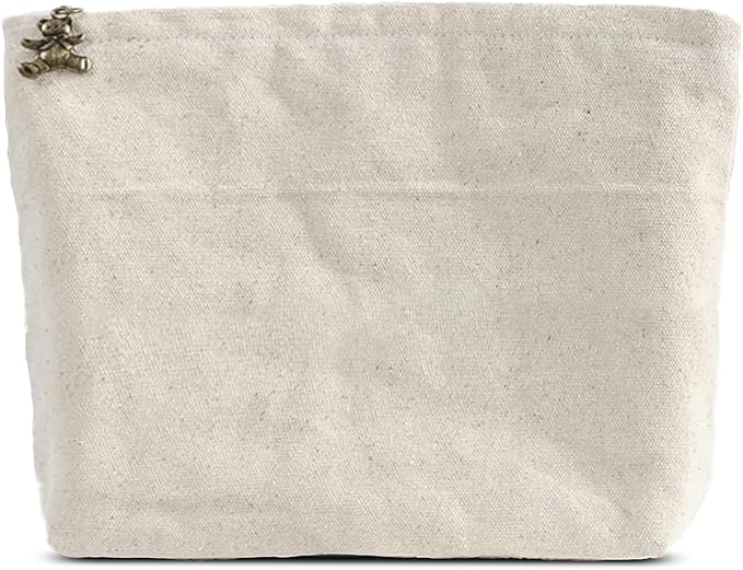 HAPPYHEIDI Canvas Pouch for Tools, Painting Pouch, Raw White, Cotton Blend, Solid, Zipper, 7.1x2.4x7 Inches, Natural
