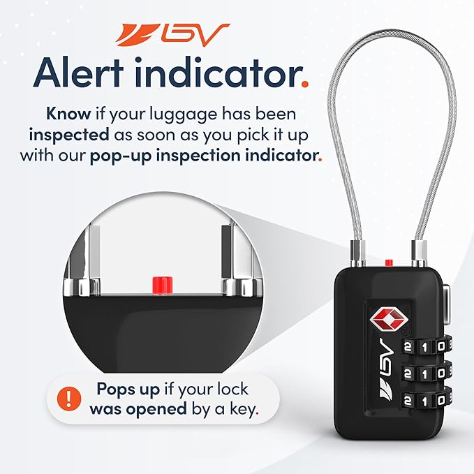 BV Black Combination Lock, TSA Approved, Resettable, 1000 Possibilities