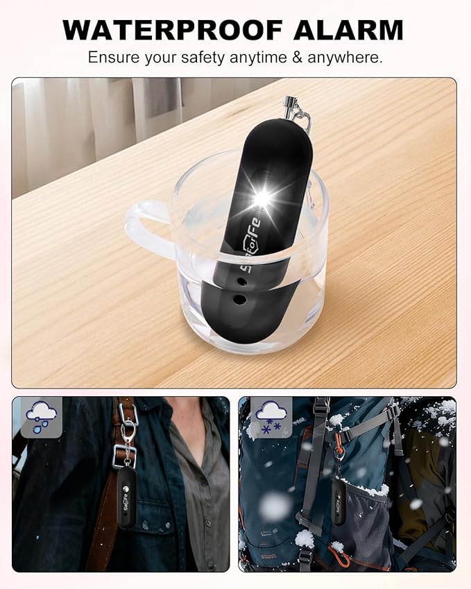 Personal Safety Alarm for Women - Waterproof Rechargeable Security Alarm - 140dB Extra Loud Siren with SOS Strobe Light - Self Defense Keychain for Women Girls Teens Seniors(Black)