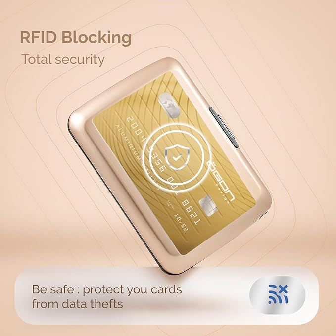 ÖGON -DESIGNS- Aluminum card holder with metal lock, RFID protection against fraud and demagnetization, compact wallet, Smart Case OSLO model