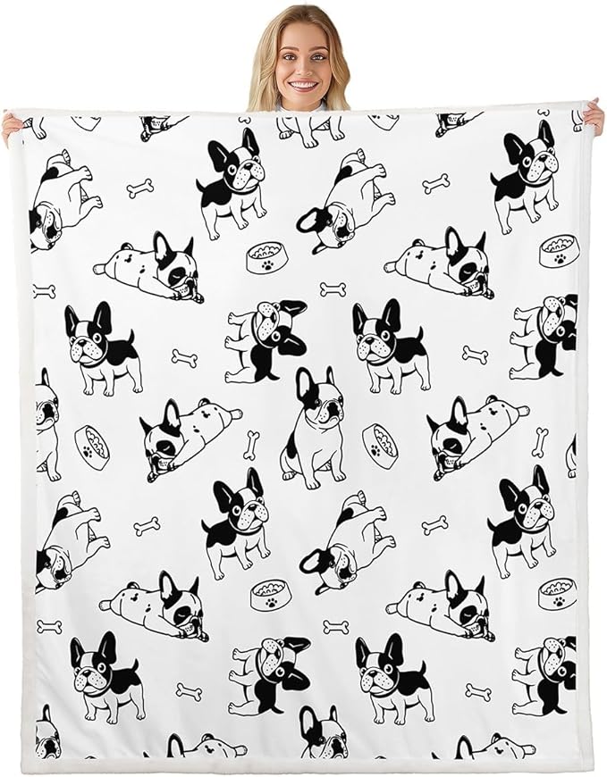Cartoon Dogs Kids Throw Blanket,Bones Dogs Paws Cute Bed Blanket for Girls Boys Adults,Lovely Dogs Simple Style Fleece Blanket,Black White Chic Fuzzy Blanket,Twin Size (60 x 80 Inches)
