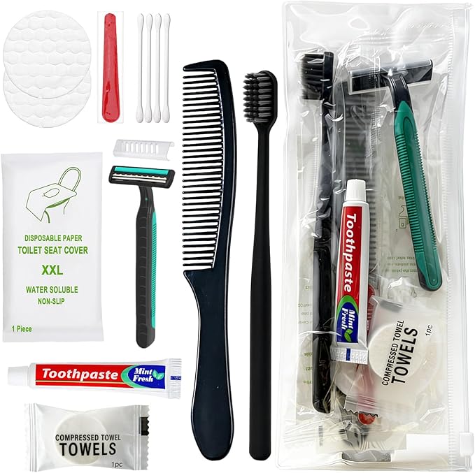 6 Sets Personal Hygiene Kit Bulk, Disposable Toothbrushes with Toothpaste, Comb, Shaving Razor, Face Towel, Cover, and Vanity Kit, Toiletry Kits Homeless Bulk Supplies for Women, Men, Travel, Homeless