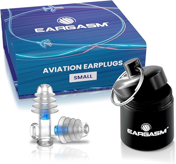Eargasm Aviation Earplugs Small - Airplane Ear-Plugs for Ear Pressure Relief on Flights - Perfect High Altitude Air Travel Essential Earplugs for Kids and Men, Women, Adults with Small Ear Canals