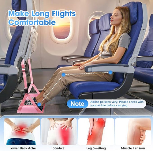 2 Pack Airplane Foot Rest - Lightweight Foot Hammock for Plane Travel with Adjustable Strap & Thick Board, Tray Table Under Desk Footrest to Relax Feet, Travel Essentials for Long Flights(Pink)