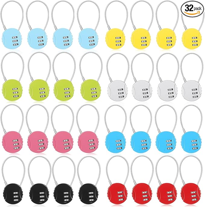 Moxweyeni 32 Pack Combination Wire Lock 3 Digit Small Combo Luggage Number Cable Padlock Outdoor Waterproof Resettable Lock for School Gym Locker Travel Backpack Suitcase Storage (Assorted Color)