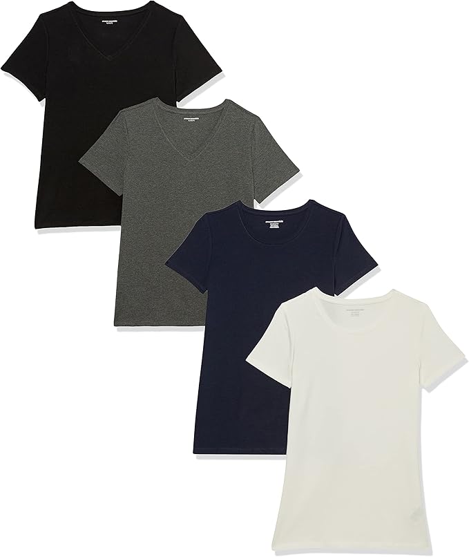 Amazon Essentials Women's Regular-Fit Short-Sleeve T-Shirt (Crewneck and V-Neck Options), Multipacks