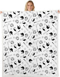 Baseball Kids Throw Blanket,Baseball Bat Glove Cartoon Bed Blanket for Girls Boys Adults,Stars Ball Sports Games Fleece Blanket,Black White Fashion Fuzzy Blanket,Queen Size (90 x 90 Inches)