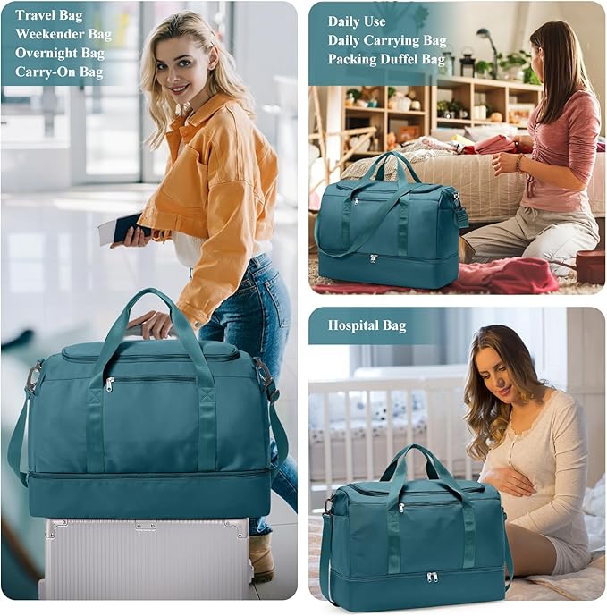 Travel Duffel Bag for Women, Carry-on Overnight Weekender Bags with Wet Pocket, For Spirit Airlines 18x14x8 Personal Item Bag,Small,Peacock Blue
