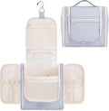 Narwey Striped Hanging Travel Toiletry Bag for Women, Travel Bag for Toiletries, Makeup Bag Organizer Cosmetic Bags Make Up Bags for Women (Greyish Blue Stripe)