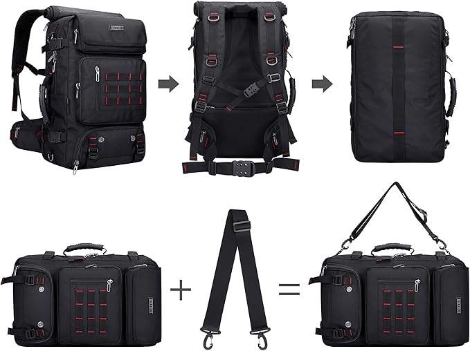 WITZMAN Carry on Travel Backpack for Men Women Airline Approved Convertible Nylon Duffle Backpack Luggage Bag (B682 Black)