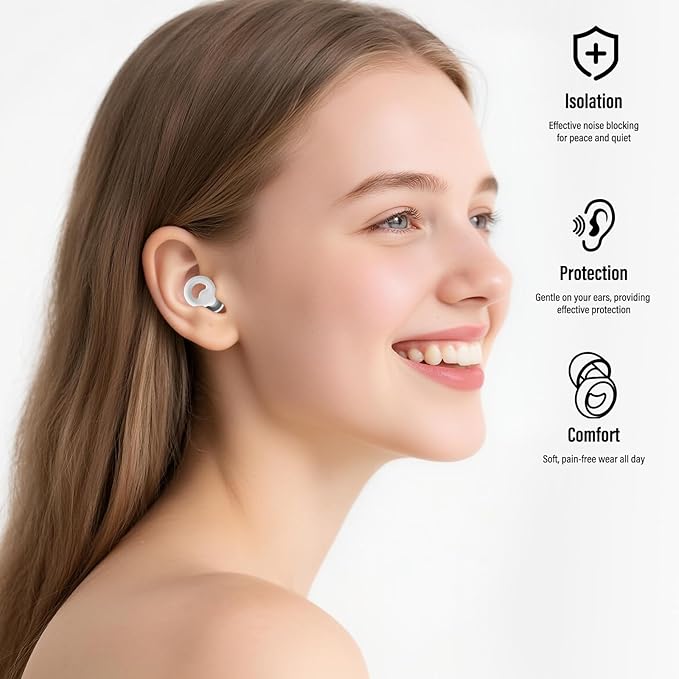 Ear Plugs for Sleeping Noise Cancelling, Reusable 35-46dB Noise Reduction Earplugs with 7 Silicone Ear Tips & Carry Case, Comfortable Hearing Protection for Sleep, Work, Study, Travel & Concerts White