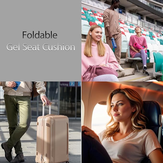Foldable Gel Seat Cushion for Travel, Portable Chair Cushion of Airy Cooling Gel, Honeycomb Seat Cushion for Stadium & Park Bench, Portable Chair Cushion for Pressure Relief (0.9-Inch Thick, Black)