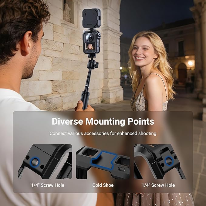 NEEWER Osmo 360 Cage Stabilizer Rig Video for Action Camera Aluminum Alloy with Protective Cover, Compatible with DJI Osmo 360 Combo Accessories and Quick Release Magnetic Ecosystem, AC048
