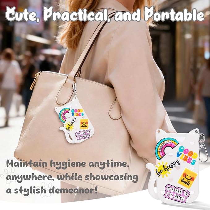Cat Silicone Case for Touchland Hand Sanitizer Spray with Keychain&Charms,Compatible with Power Mist & Glow Mist 1 FL Oz/30ML for Touchland Case,Cute Travel Cover Sleeve Accessory (White Cat)