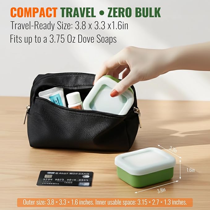 AIMAIAIMAI Shampoo Bar Travel Case Compatible with Kitsch, Leakproof Silicone Small Travel Soap Case with Draining Pad, Portable Soap Container for Gym & Camping, 1 Pack (Black)