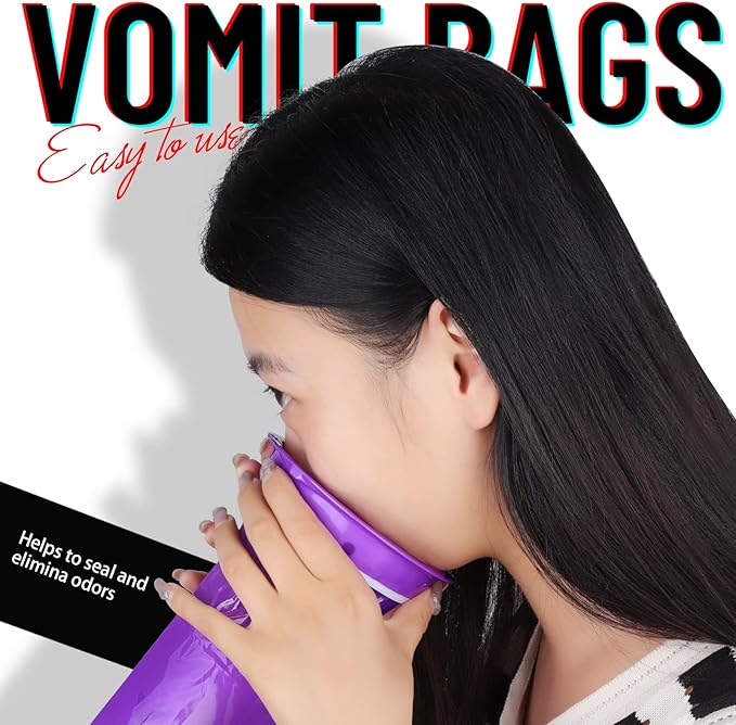 YGDZ Barf Bags, 15 Pack Vomit Bags Disposable Throw Up Emesis Bags Puke Nausea Bags for Travel Motion Sickness, Car & Aircraft, Purple
