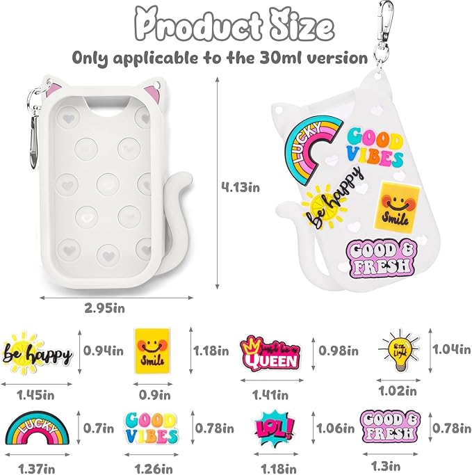 Cat Silicone Case for Touchland Hand Sanitizer Spray with Keychain&Charms,Compatible with Power Mist & Glow Mist 1 FL Oz/30ML for Touchland Case,Cute Travel Cover Sleeve Accessory (White Cat)