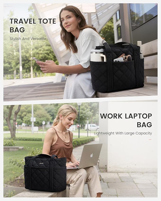 LOVEVOOK Puffer Tote Bag for Women, Puffy Work Handbag with Cup Holder, Travel Carry On Bag with Zipper for Teacher Nurse Gym