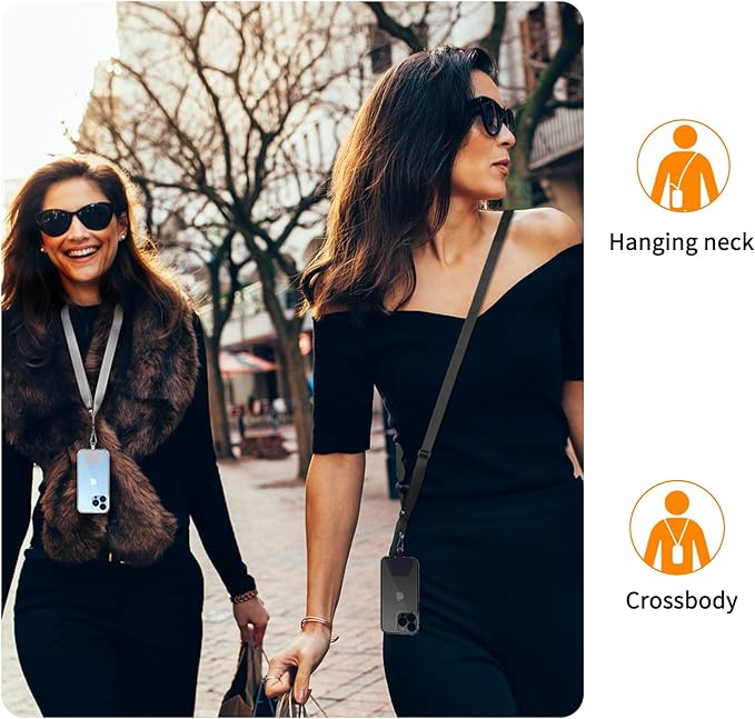 CACOE Phone Lanyard 2 Pcs Lengthened Adjustable Neck Strap,2 Pcs Patches,Universal Crossbody Multifuctional Cell Phone Lanyards Compatible with Most Smartphones(Black+Gray-2)