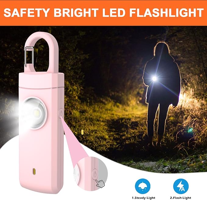 Personal Safety Alarm, 130dB Rechargeable Self Defense Siren with LED Strobe Light, USB-C Emergency Keychain Alarm for Women Kids Elderly (Pink)