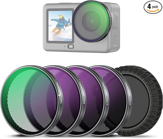 NEEWER CPL ND Filter Set Compatible with DJI Osmo Action 6 Only, Snap On 4 Pack ND8/16/32 Adjustable Circular Polarizing Lens Filters Multicoated Action Camera Photography Accessories with Lens Cap