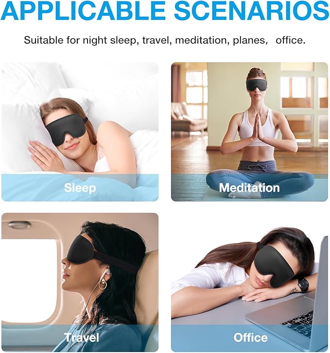 LYSIAN Sleep Eye Mask Men Women-3D Concave Comfortable Cooling Mask Blindfold for Adult Night Sleep Eyes Cover with Foam Ear Plugs for Sleeping, Yoga, Nap, Travel, Black