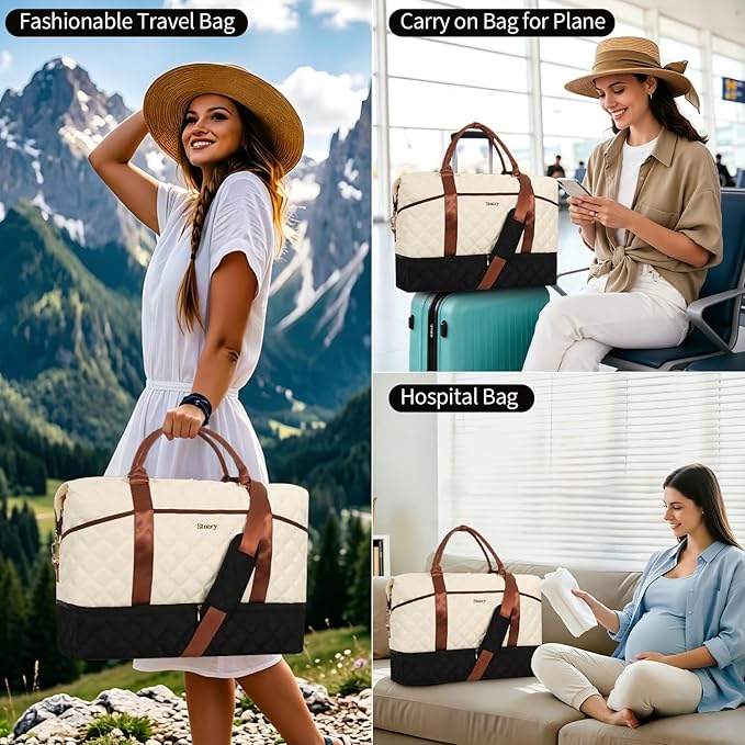 Weekender Bag, Large Travel Duffel Bag for Women, Carry on Overnight Bag with Shoe Compartment and Toiletry Bags