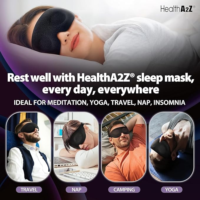 HealthA2Z Sleep Eye Mask, Heat-Bonded Technology, Easy to Adjust, Ideal for Meditation, Yoga, Travel, Nap, Insomnia Black