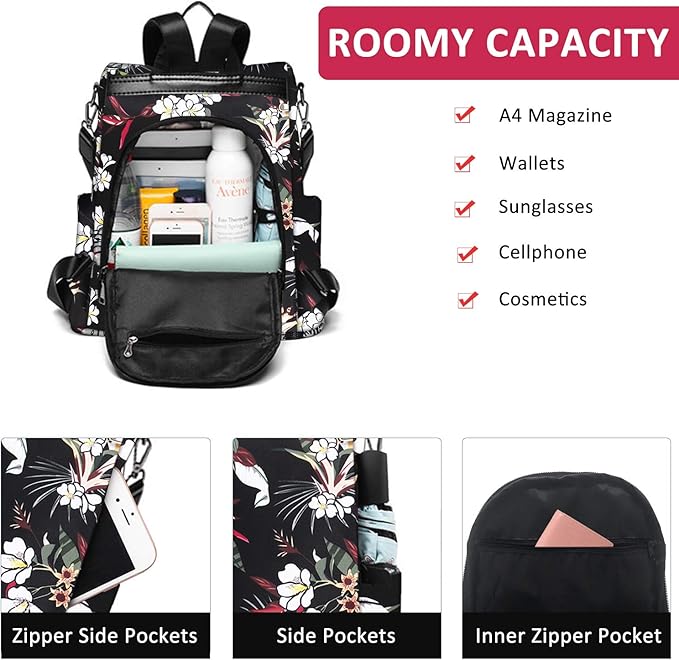 Fmeida Work Backpack for Women Anti Theft Crossbody Bag Waterproof Travel Backpack Lightweight Daypack Fashion Convertible Backpacks Bookbag for College Supplies Mochilas de mujer