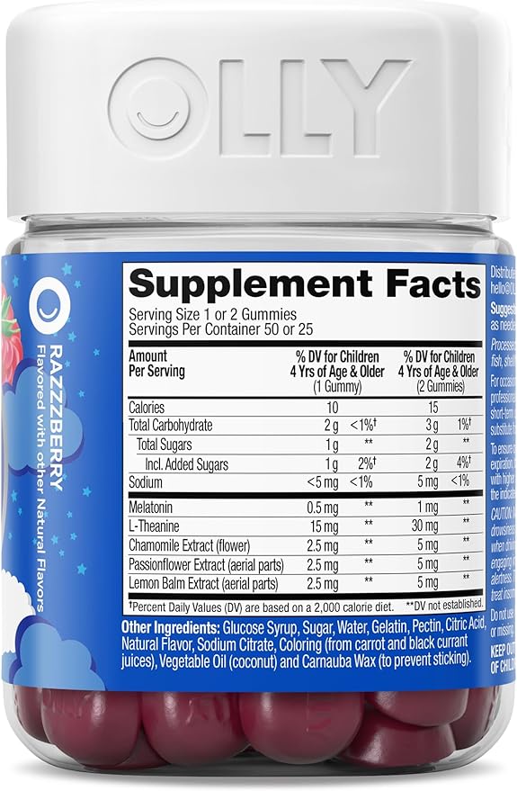 OLLY Kids Sleep Gummy, Occasional Sleep Support,* 0.5mg Melatonin, L-Theanine, Raspberry Flavored, 50 or 25 Day Supply - 50 Count