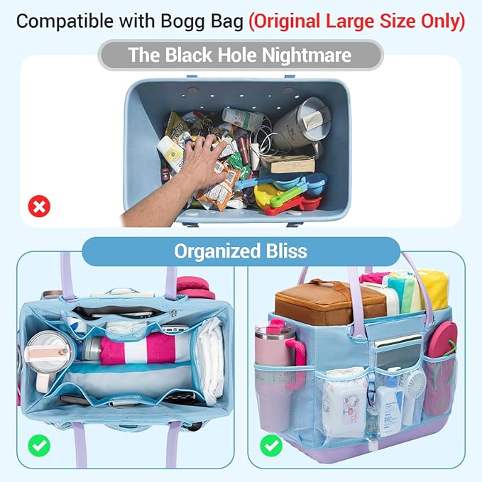 Nyton Organizer Bag Compatible with Original Large Bogg Bag Cover Divider Insert Beach Bag Liner for XL Bogg Bag Storage Separator Compartment with Mesh Pocket Sport Mom