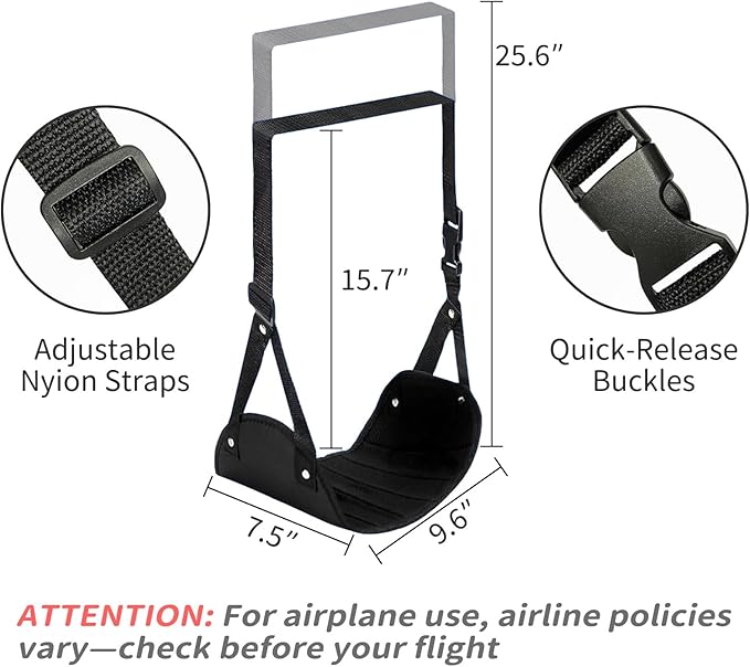 Airplane Foot Hammock for Flight, Adjustable Foot Rest Under Desk, Portable Wide Foot Support for Long Trips & Office, Travel Essentials, Best Airplane Gadgets & Travel Gifts (2 PC)
