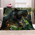 3D Dinosaur Blanket Twin Size, Fleece Blanket for Couch Bed Sofa, Wildlife Animal Blankets and Throws, Jungle Dinosaur Super Soft Cozy Plush Flannel Blanket, 70 x 90 in, Plant Leaf Tropical