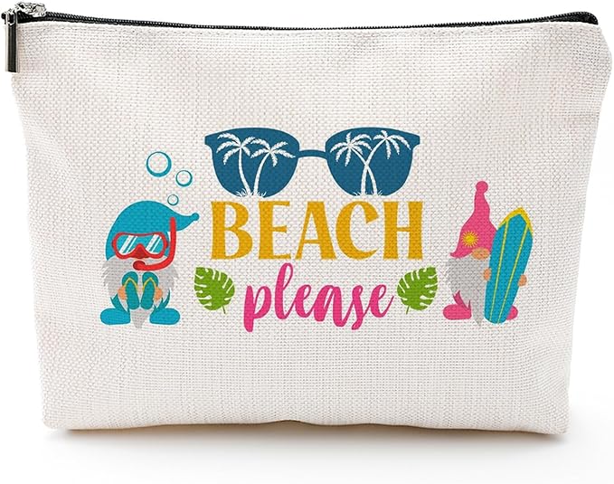 ZUYUROU Beach Makeup Bag for Women, Funny Travel Cosmetic Pouch, Beach Please Zipper Bag, Summer Vacation Gift, Tropical Aesthetic Bag for Girls, Best Escape Anyone Can Have Travel Organizer