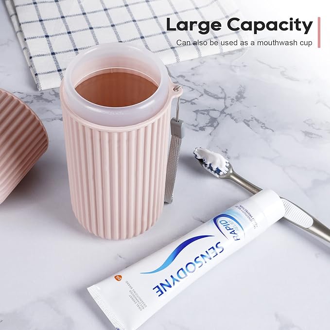 UCEC Toothbrush Travel Case, 8.2 Inch Longer Holder, Portable for Traveling Camping Business Trip School Bathroom, 2 Pack (Blue, Pink)