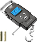 Dr.meter Fish Scale Luggage Scale Fishing Gear - 110lb Backlit LCD Display Digital Scale with Built-in Measuring Tape - Fishing Scale with 2 AAA Batteries, Pocket Size - Fishing Gifts for Men