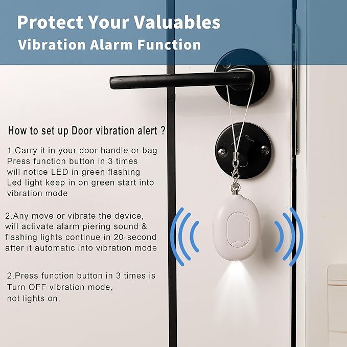 Portable Door Stopper Security Alarm, Door Stopped Alarm When Opened, 130dB Loud Travel Door Stop Alarm with Vibration Sensor & LED Flashing, USB Rechargeable for Hotel Home Safety
