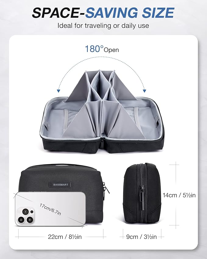 BAGSMART Electronics Organizer Pouch, Travel Tech Organizer Bag for Travel Essentials, Cord Organizer Bag as Travel Accessories for Men Women, Portable Charger Organizer with Handle, Black