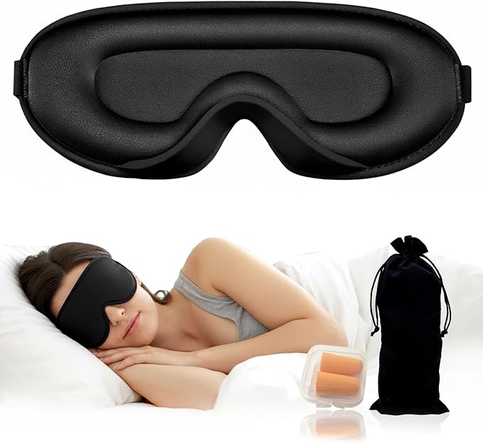 3D Sleep Mask for Side Sleepers, Blackout & Zero Pressure - Breathable Memory Foam, Adjustable Strap - for Travel, Yoga & Meditation Black