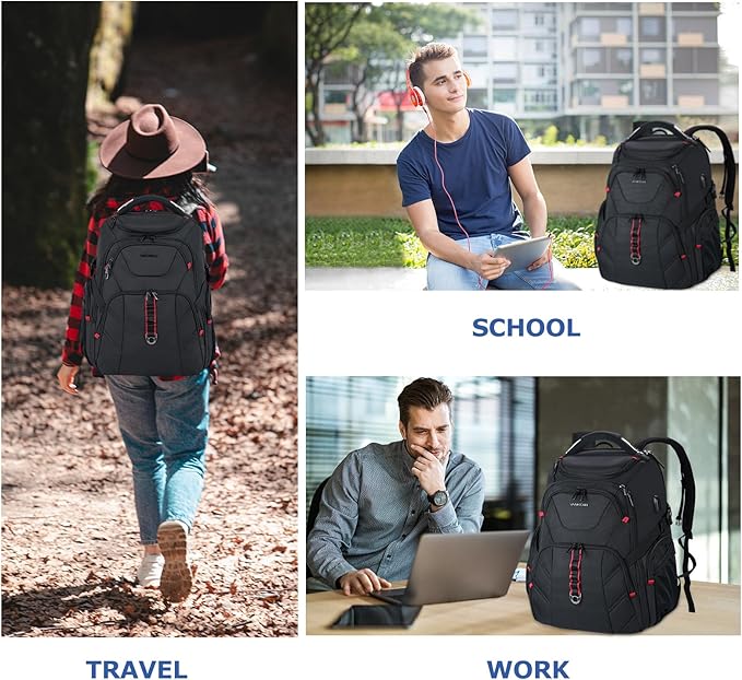 VANKEAN 17.3'' Travel Laptop Backpack TSA Friendly, Water Resistant Anti Theft Extra Large College Backpacks with RFID Pockets, USB Port for Men Women Business Work Bag, Black