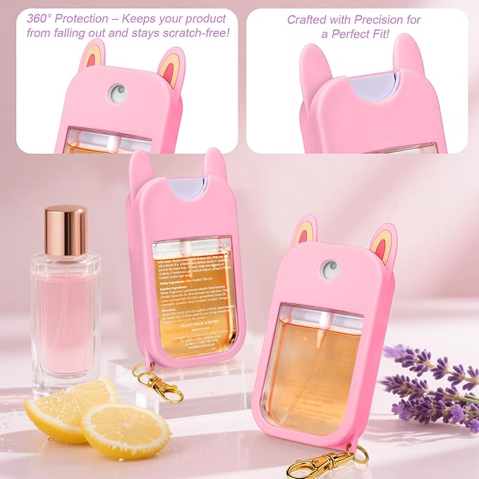 AIERSA Hand Sanitizer Spray Case Compatible with Touchland,Rabbit Ears Design Silicone Hand Sanitizer Case Holder with Keychain for Touch Land Mist Case 1FL. OZ (Pink)