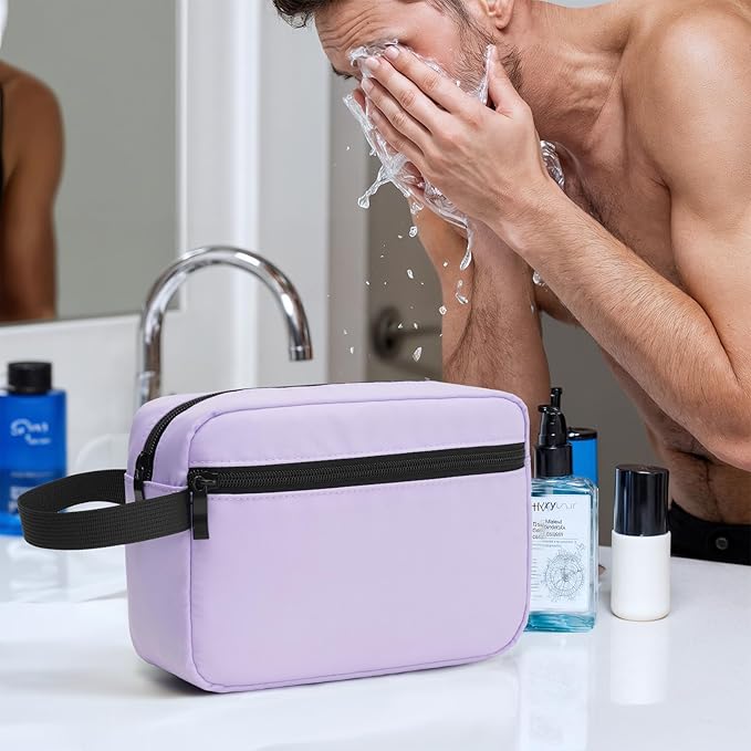 Travel Toiletry Bag, Small Cosmetic Bag, Hanging Water-Resistant Organizer for Men & Women, Ideal for Makeup, Shaving Kit, Gym Essentials & Travel Accessories (Lavender)