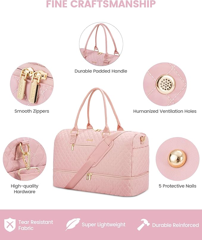 LOVEVOOK Travel Duffle Bag for Women, Weekender Overnight Bag with Shoe Compartment, Carry on Bag with Toiletry Bag, Gym Duffel Bag with Wet Pocket, Hospital Bags for Labor and Delivery 3 Pcs Set