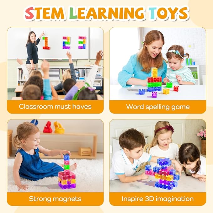 SYSKENI Mini Magnetic Blocks Travel Set, 35PCS Magnetic Blocks Travel Toys for Kids Ages 3-5 4-8, Portable Magnet Cubes Preschool Learning Toys with Portable Iron Storage Box Christmas Birthday