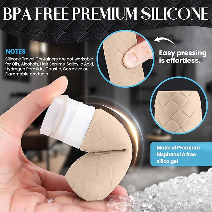 Silevoler Travel Bottles for Toiletries, TSA Approved Silicone Travel Size Containers for Toiletries, BPA Free Leak Proof Refillable Essentials Accessories, Shampoo and Conditioner Bottles (Cream)