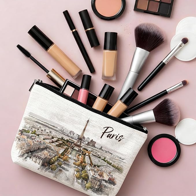 Paris Souvenirs Makeup Bag - Paris Travel Essentials Watercolor Cosmetic Bags Waterproof Toiletry Pouch Portable Traveling Accessories Party Birthday Gifts for Women Mom Daughter Friends Wife