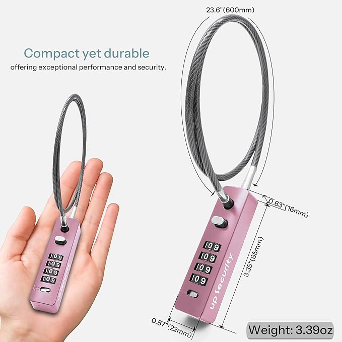 Bike Lock Cable 23.6" for Bicycle Scooter, Portable Combination Cable Lock for Luggage Suitcase Backpack Travel Safe, Combo Chain Padlock, for Refrigerator, Cabinet, Outdoor Fence, Locker