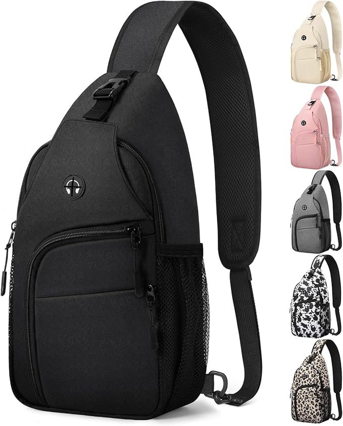 Pritent Crossbody Bags for Women Man Waterproof Sling Bag Backpack Trendy Casual Cross Body Bag with Convertible Shoulder Strap Chest Bag for Camping Hiking Travel Essentials (Black, Large)