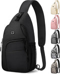 Pritent Crossbody Bags for Women Man Waterproof Sling Bag Backpack Trendy Casual Cross Body Bag with Convertible Shoulder Strap Chest Bag for Camping Hiking Travel Essentials (Black, Medium )